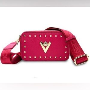 Valentino Orlandi Camara Crossbody Bag in Hot Pink “V” Logo  Double Zipper